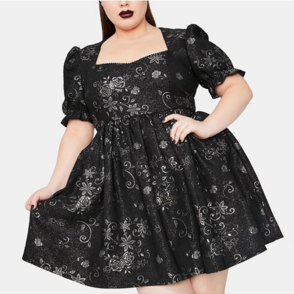 Widow X Dolls Kill Enchanting Night Music Brocade Babydoll Dress Size 3X - Picture 2 of 16